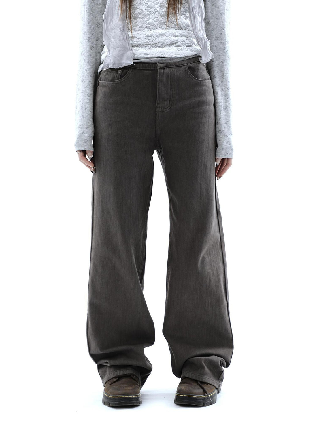 ang project Charcoal Washed Distressed High Waist Relaxed Women&