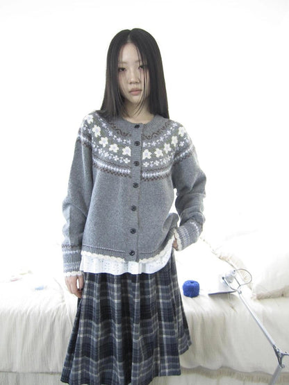 ang project Color Options
V-neck
Long Sleeve
Ribbed Hem And Cuffs
Kangaroo Pocket
Fair Isle Pattern
Button Front
Regular Fit
Model Height
Chest Size
Length Sweater