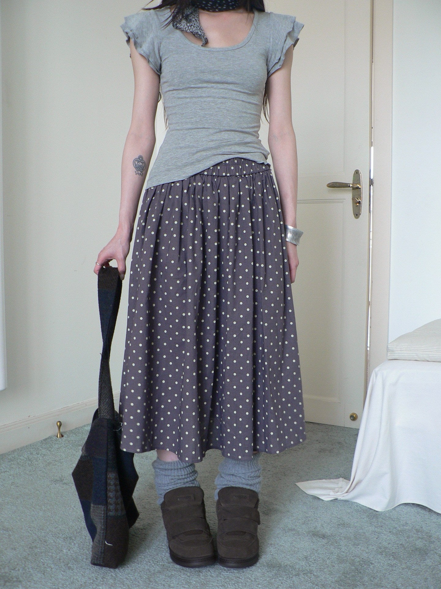 ang_project_Colorblock_Polka_Dot_Printed_A_Line_Mid_Length_Elastic_Waist_Women&