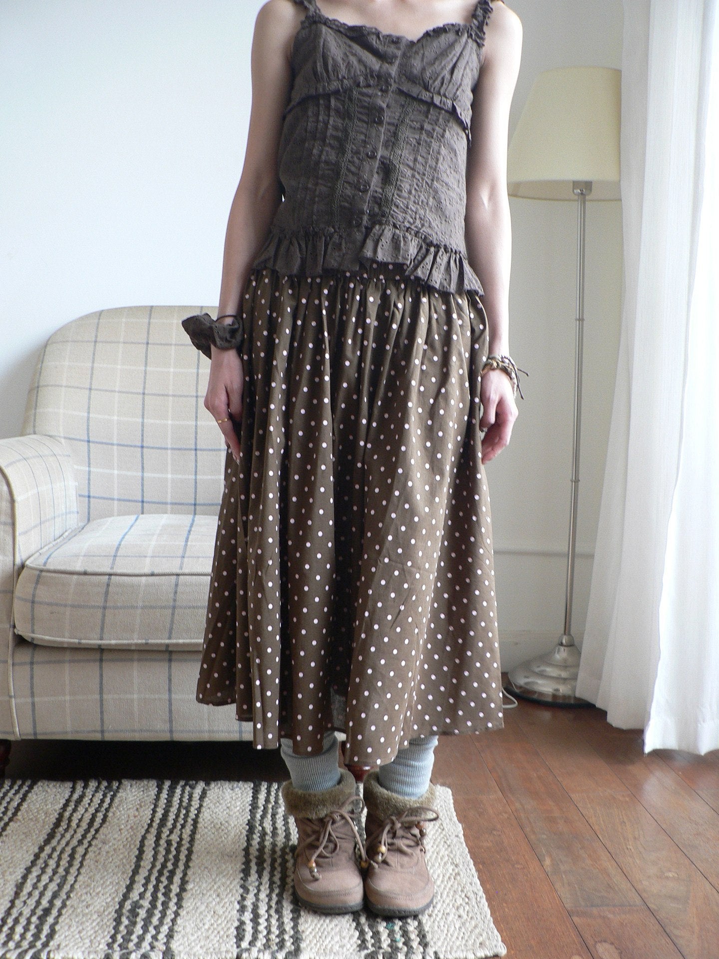 ang_project_Colorblock_Polka_Dot_Printed_A_Line_Mid_Length_Elastic_Waist_Women&