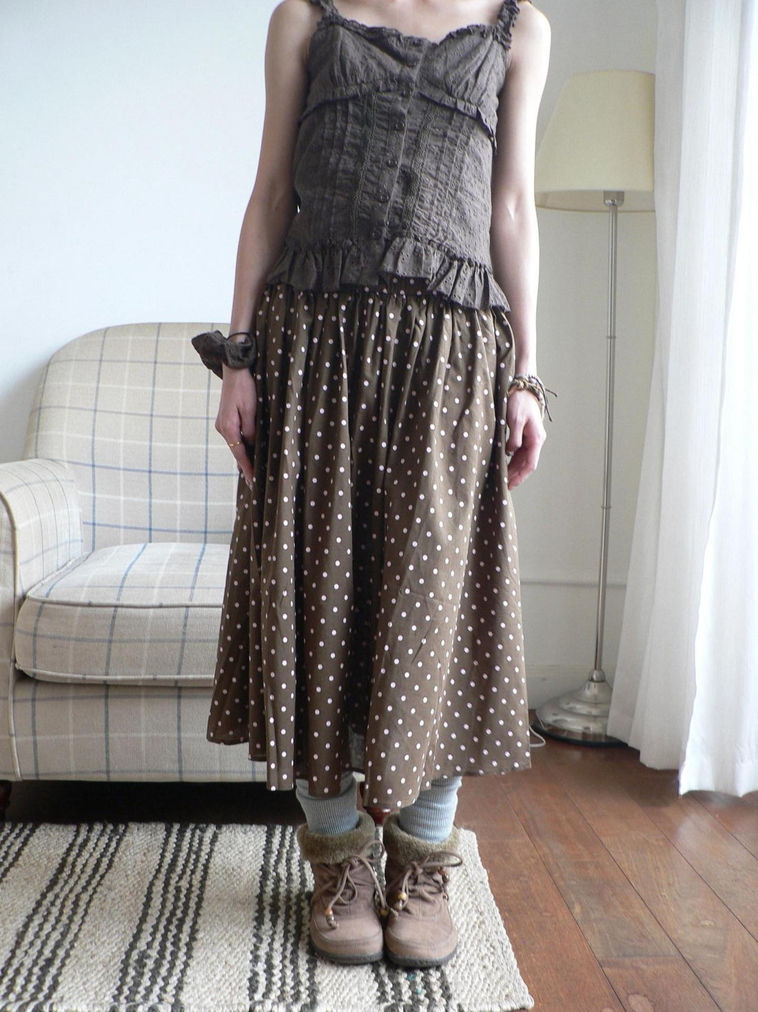ang project Colorblock Polka Dot Printed A Line Mid Length Elastic Waist Women&