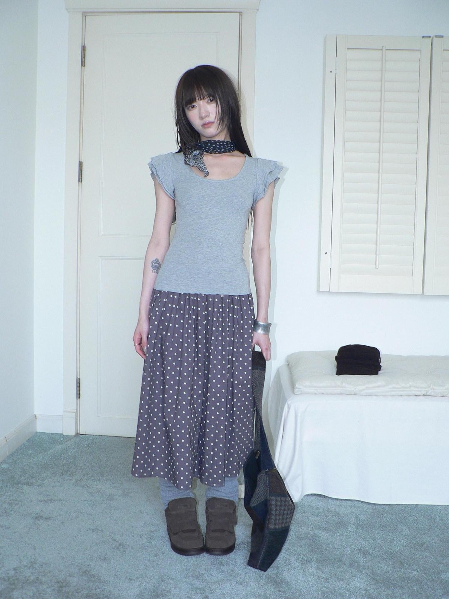 ang project Colorblock Polka Dot Printed A Line Mid Length Elastic Waist Women&