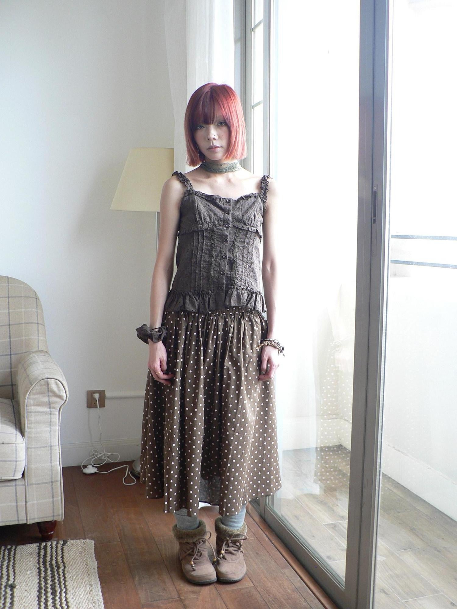 ang project Colorblock Polka Dot Printed A Line Mid Length Elastic Waist Women&