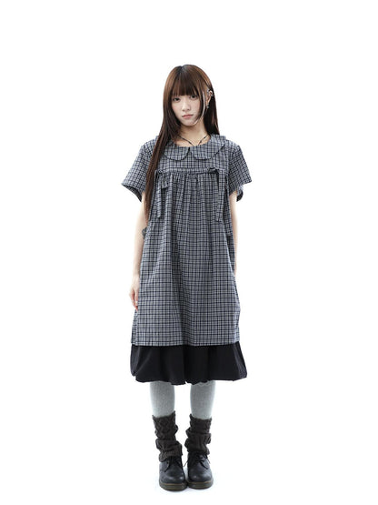 ang project Contrast Plaid Bow Doll Collar Shirt Women&