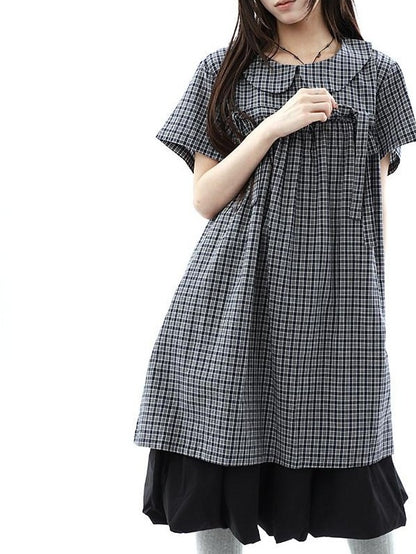 ang project Contrast Plaid Bow Doll Collar Shirt Women&