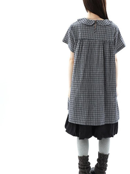 ang project Contrast Plaid Bow Doll Collar Shirt Women&