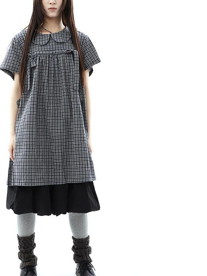 ang project Contrast Plaid Bow Doll Collar Shirt Women&