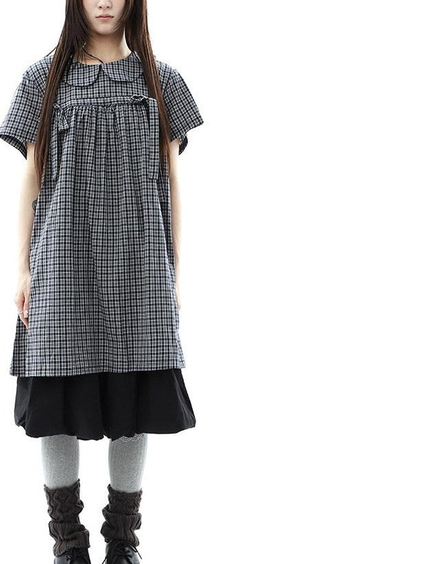ang project Contrast Plaid Bow Doll Collar Shirt Women&