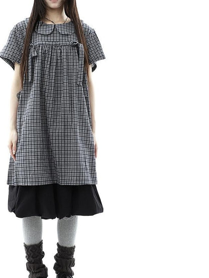 ang project Contrast Plaid Bow Doll Collar Shirt Women&