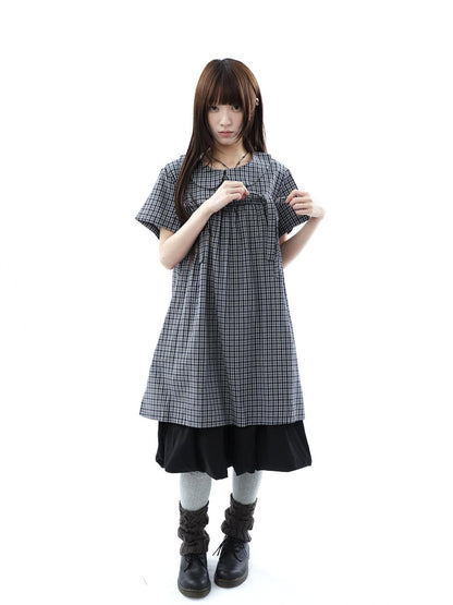 ang project Contrast Plaid Bow Doll Collar Shirt Women&