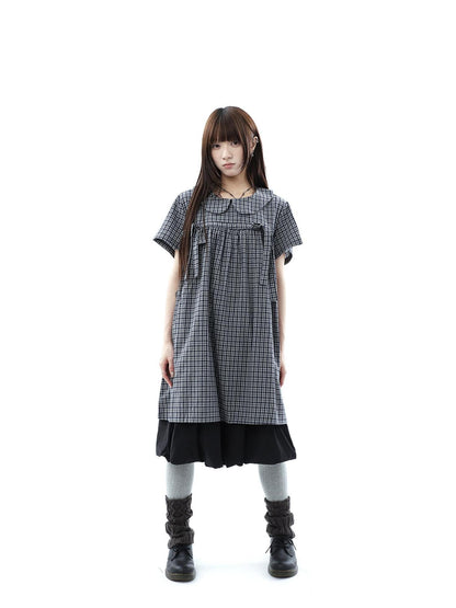 ang project Contrast Plaid Bow Doll Collar Shirt Women&
