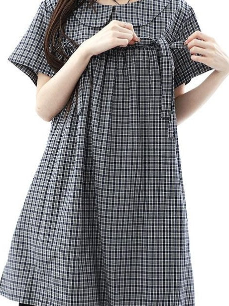 ang project Contrast Plaid Bow Doll Collar Shirt Women&