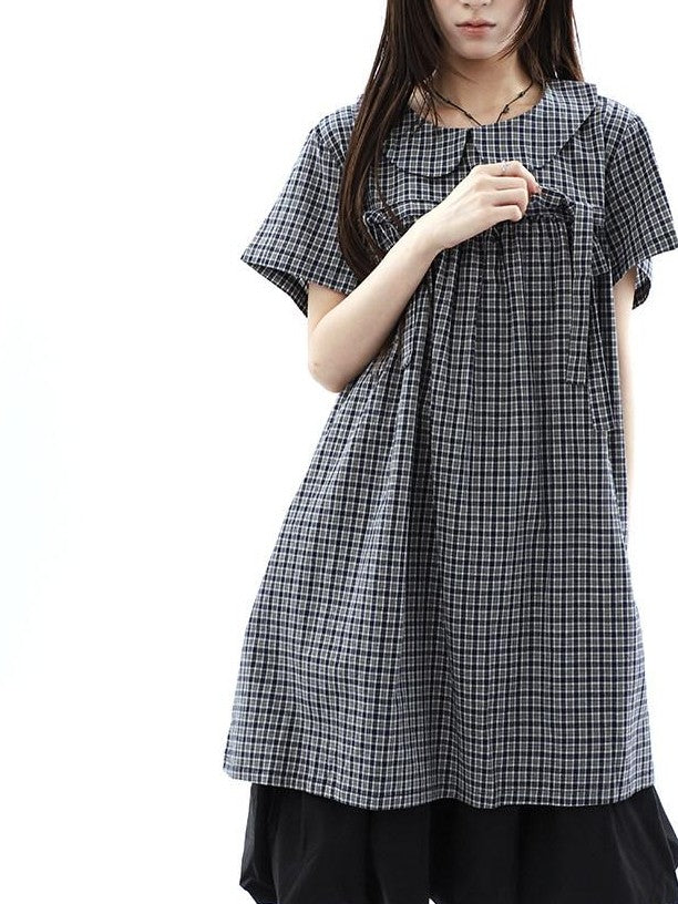ang project Contrast Plaid Bow Doll Collar Shirt Women&