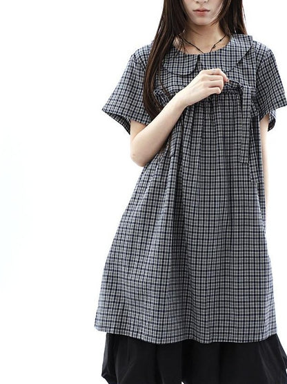 ang project Contrast Plaid Bow Doll Collar Shirt Women&