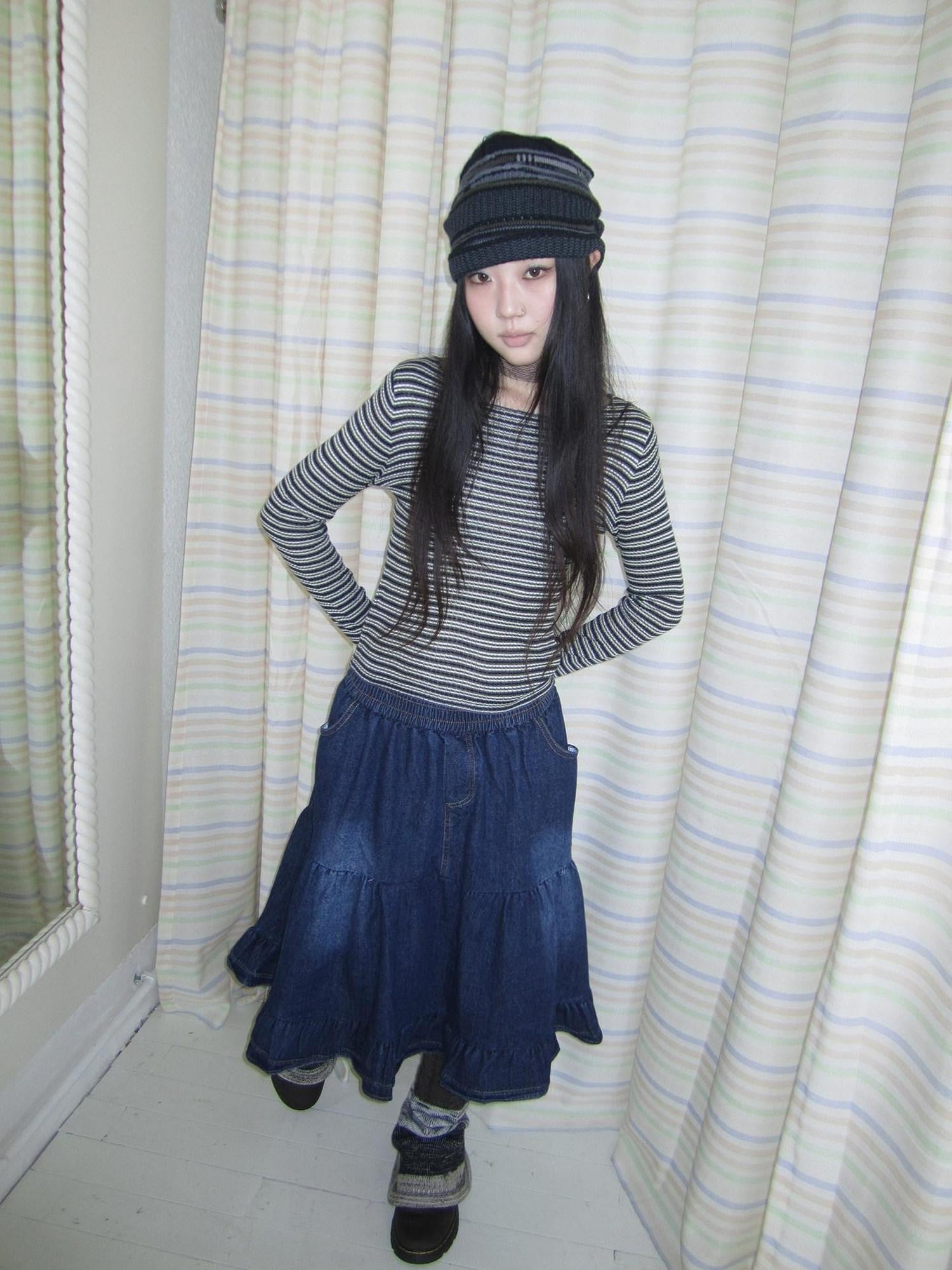 ang project Contrast Stripe Retro Boatneck Longsleeve Women&