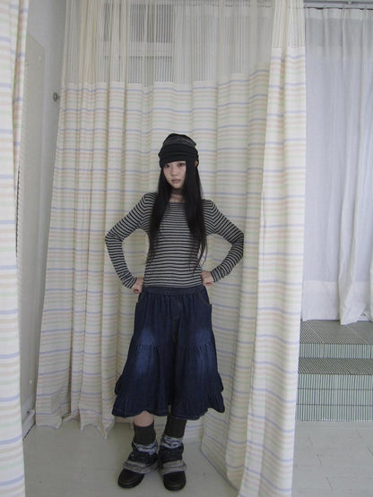 ang project Contrast Stripe Retro Boatneck Longsleeve Women&