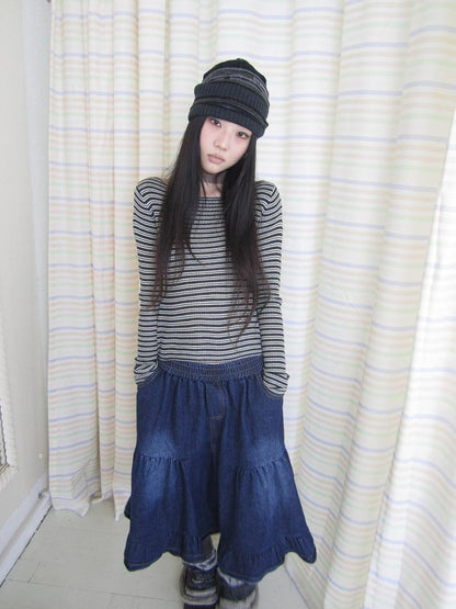 ang project Contrast Stripe Retro Boatneck Longsleeve Women&