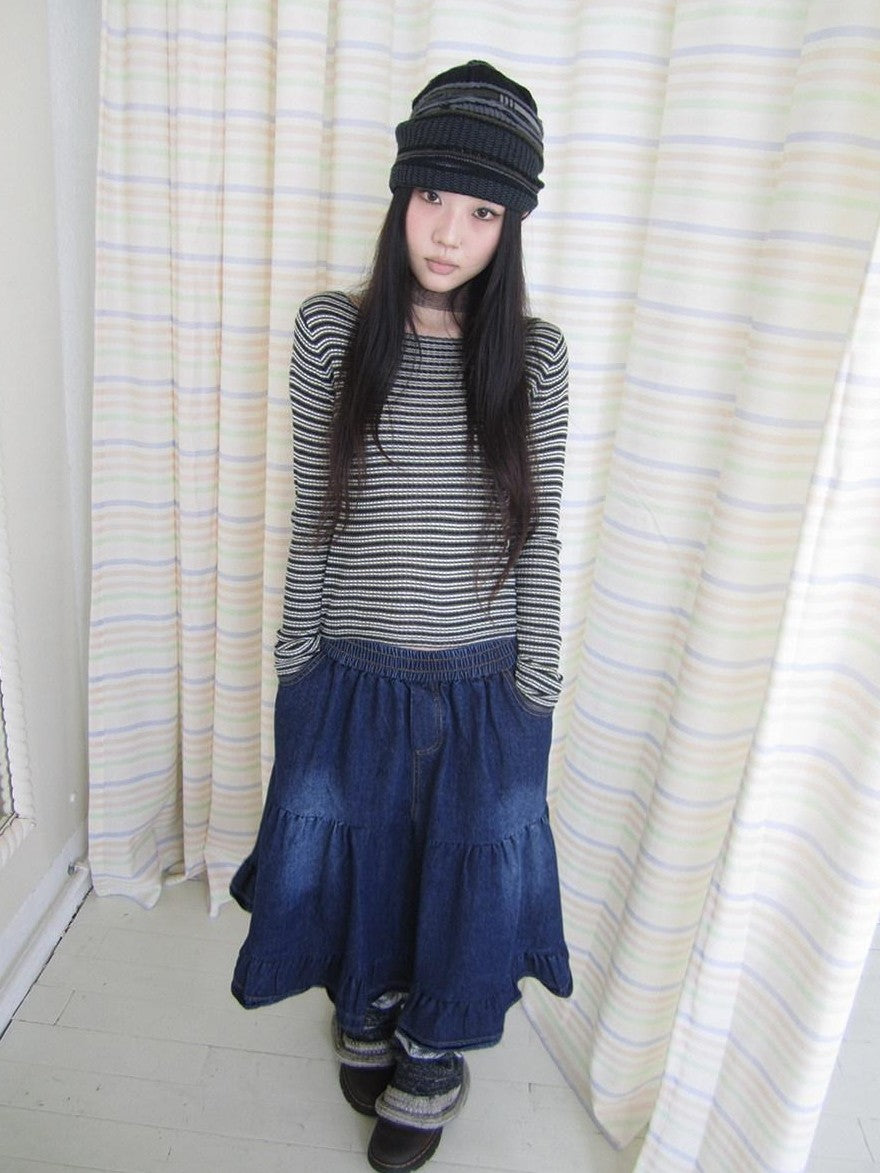 ang project Contrast Stripe Retro Boatneck Longsleeve Women&