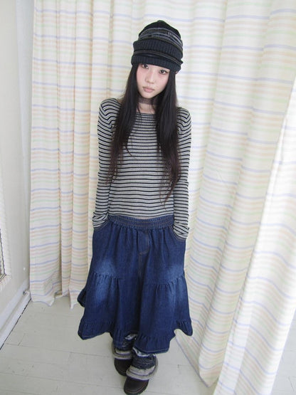 ang project Contrast Stripe Retro Boatneck Longsleeve Women&