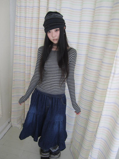 ang project Contrast Stripe Retro Boatneck Longsleeve Women&