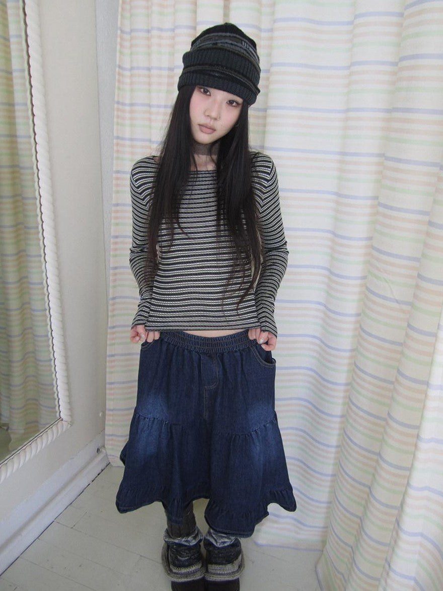 ang project Contrast Stripe Retro Boatneck Longsleeve Women&
