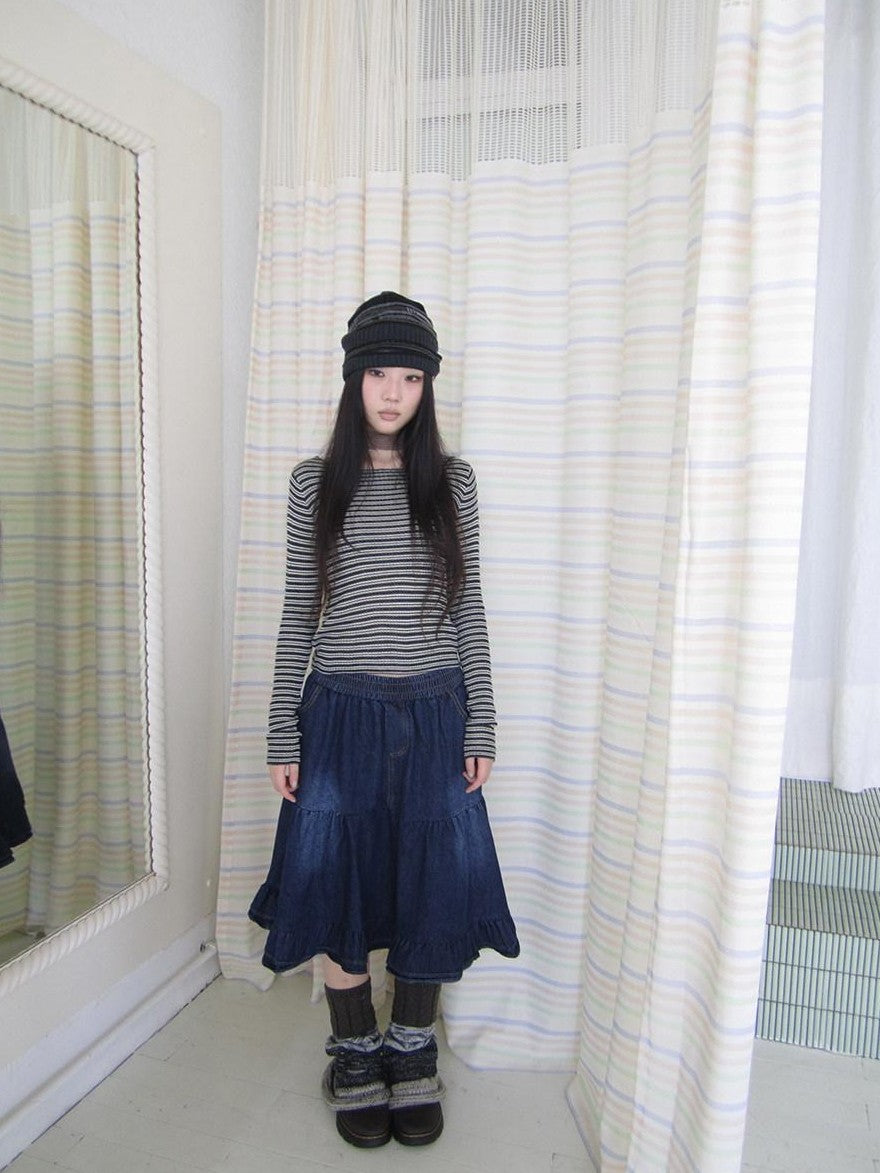 ang project Contrast Stripe Retro Boatneck Longsleeve Women&