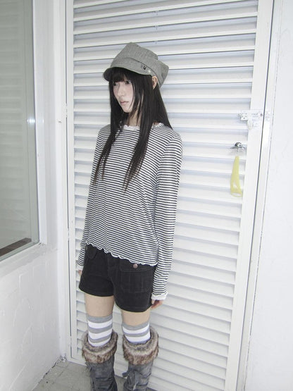 ang project Contrast Striped Print Lettuce Trim Women&