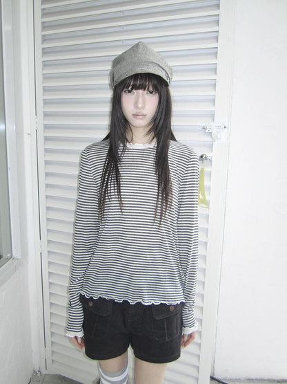 ang project Contrast Striped Print Lettuce Trim Women&
