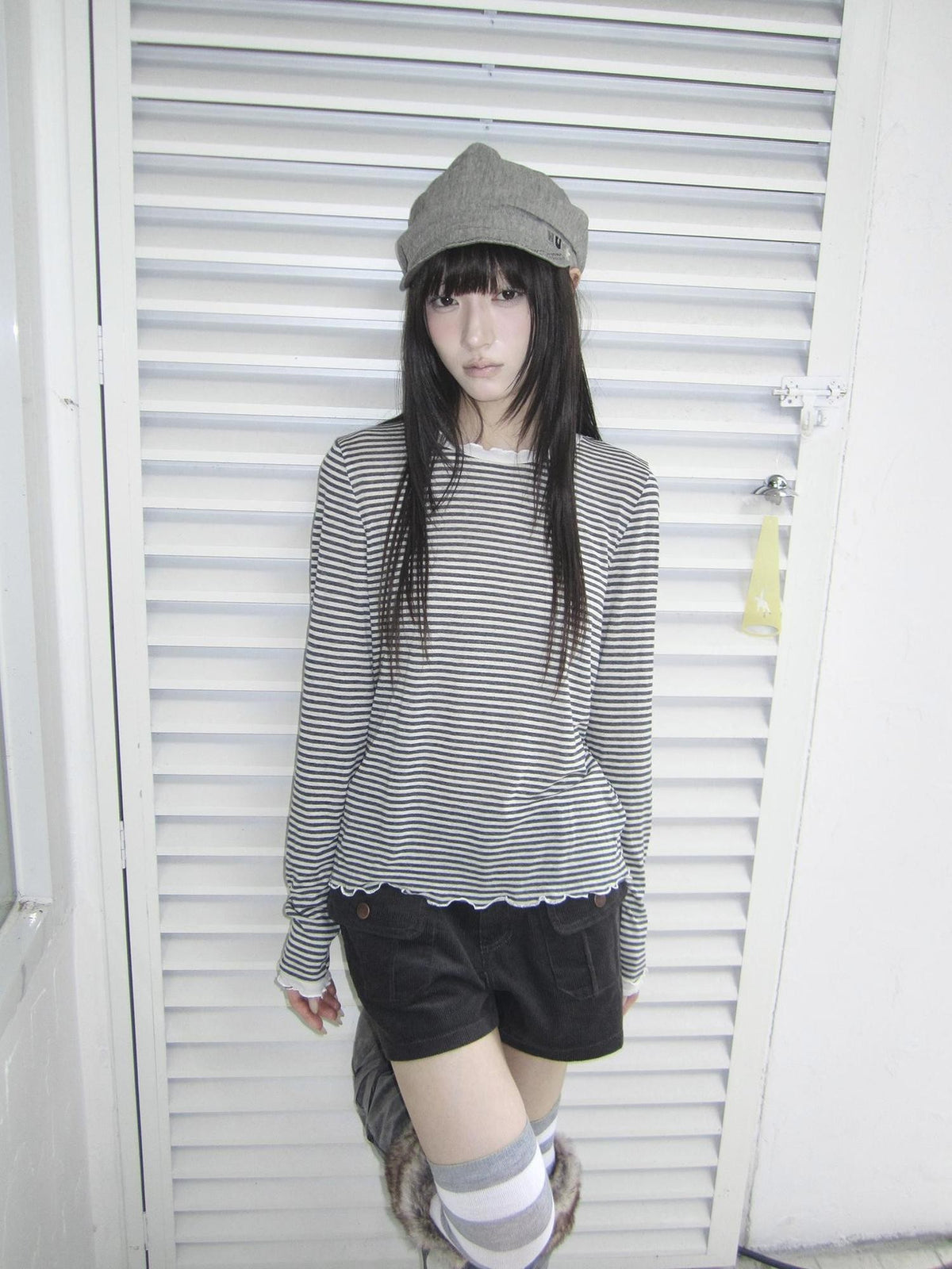 ang project Contrast Striped Print Lettuce Trim Women&