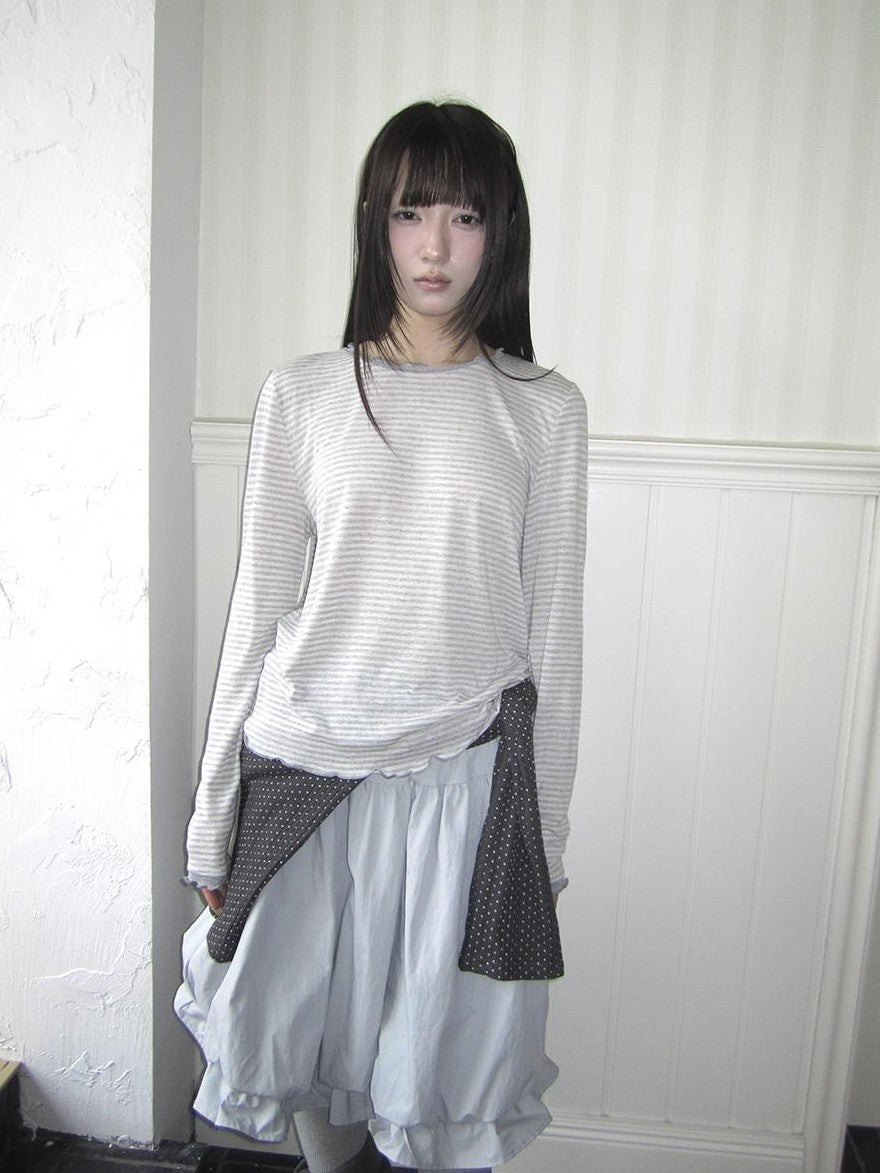 ang project Contrast Striped Print Lettuce Trim Women&