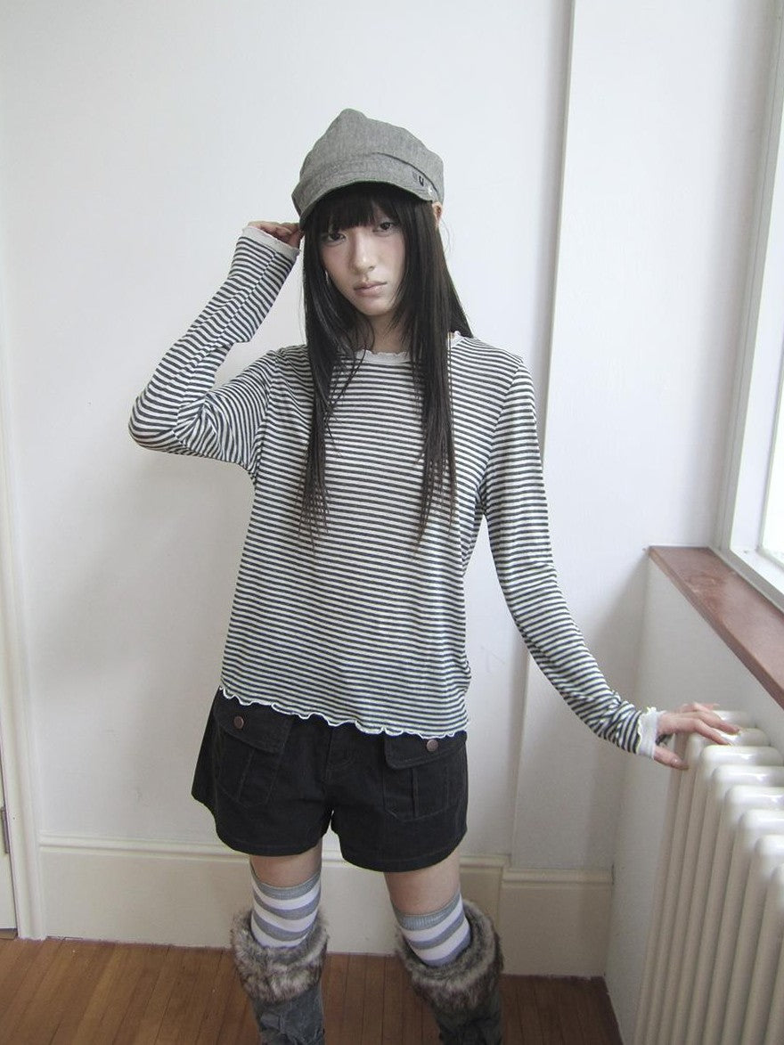 ang project Contrast Striped Print Lettuce Trim Women&