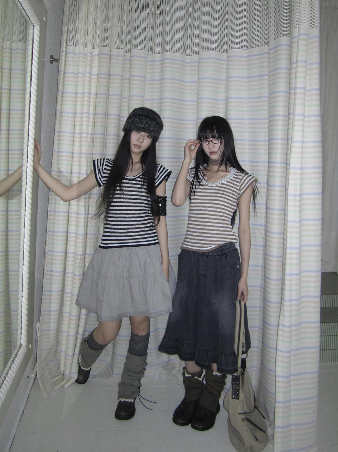 ang project Contrast Striped U Neck Flutter Sleeve Women&