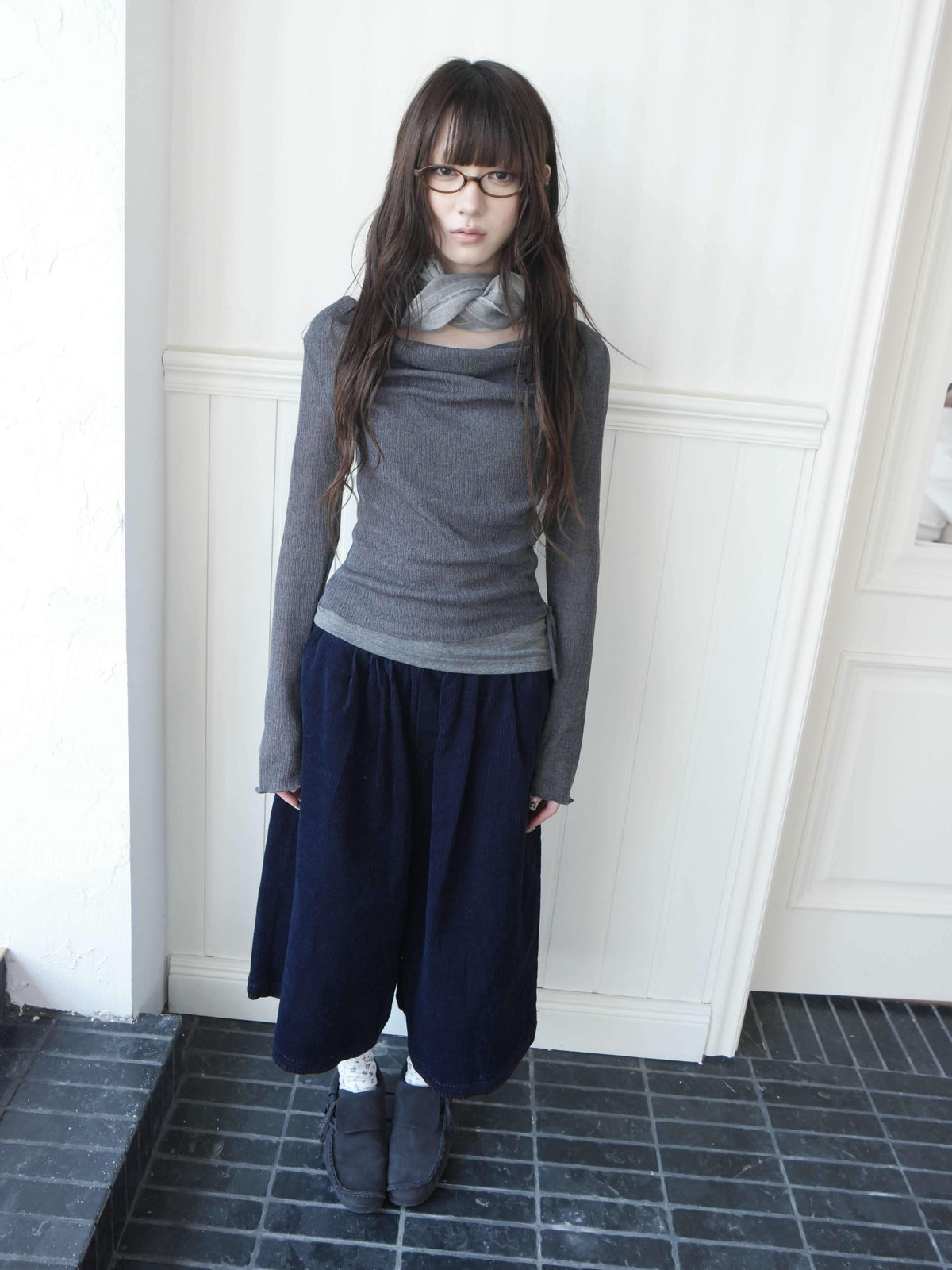 ang_project_Cowl_Neck_Faux_Two_Piece_Drawstring_Lace_Up_Women&