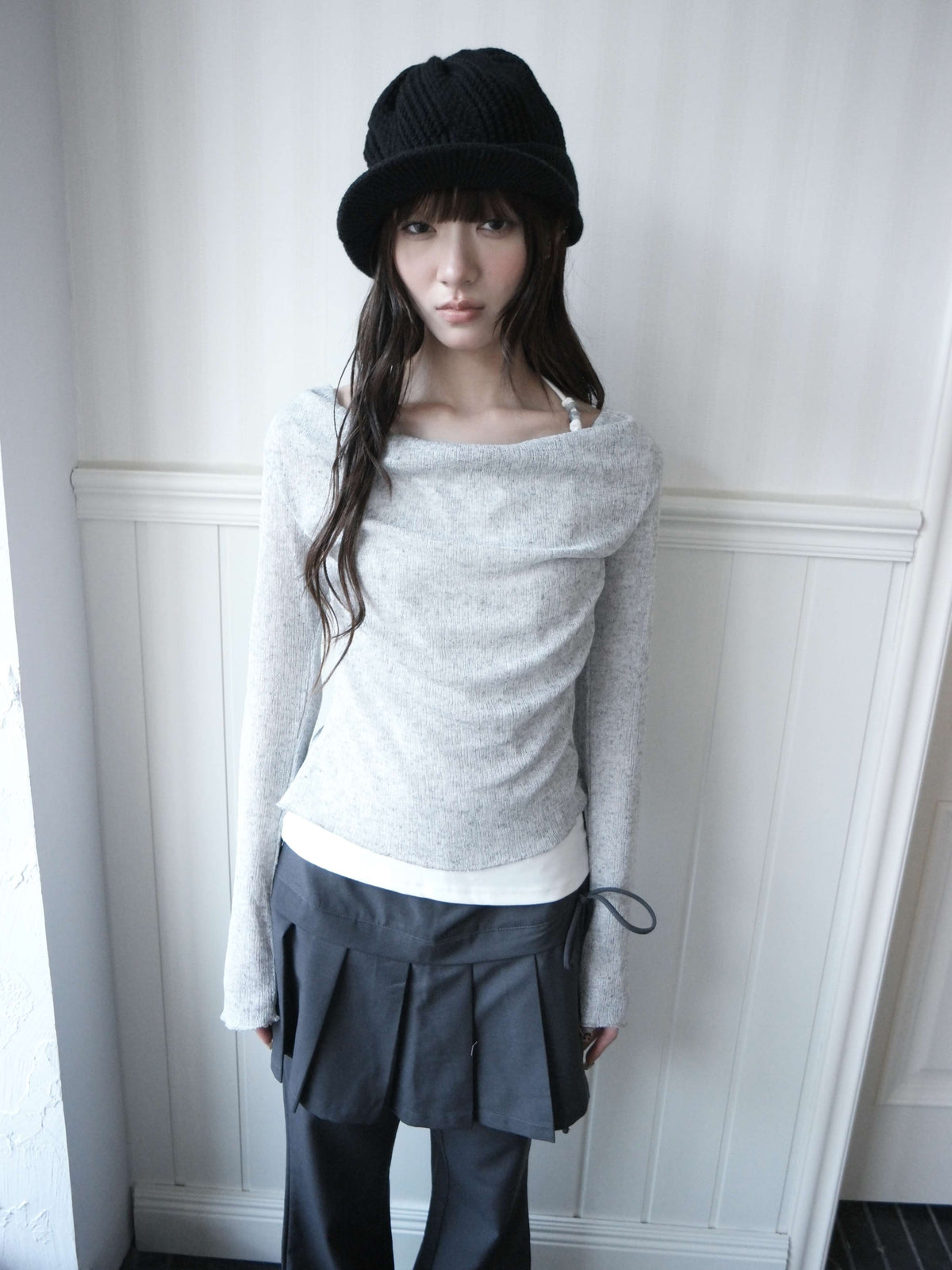 ang_project_Cowl_Neck_Faux_Two_Piece_Drawstring_Lace_Up_Women&