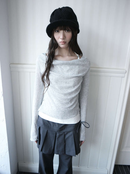 ang_project_Cowl_Neck_Faux_Two_Piece_Drawstring_Lace_Up_Women&