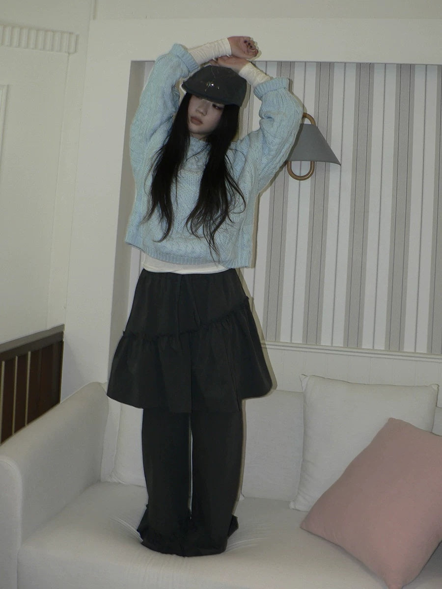 ang project Cozy Chunky Knit Retro Loose Fit Pullover Women Crewneck Cropped Sweater