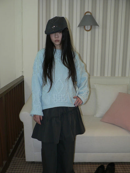 ang project Cozy Chunky Knit Retro Loose Fit Pullover Women Crewneck Cropped Sweater