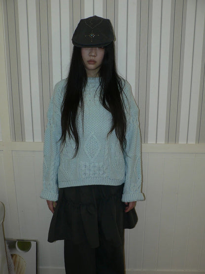 ang project Cozy Chunky Knit Retro Loose Fit Pullover Women Crewneck Cropped Sweater