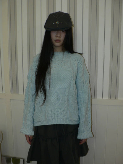 ang project Cozy Chunky Knit Retro Loose Fit Pullover Women Crewneck Cropped Sweater