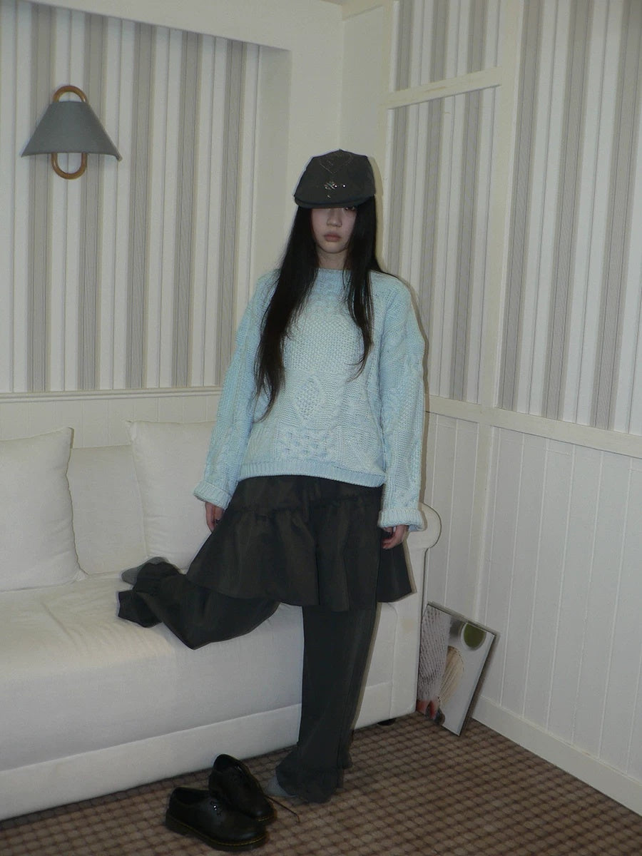 ang project Cozy Chunky Knit Retro Loose Fit Pullover Women Crewneck Cropped Sweater