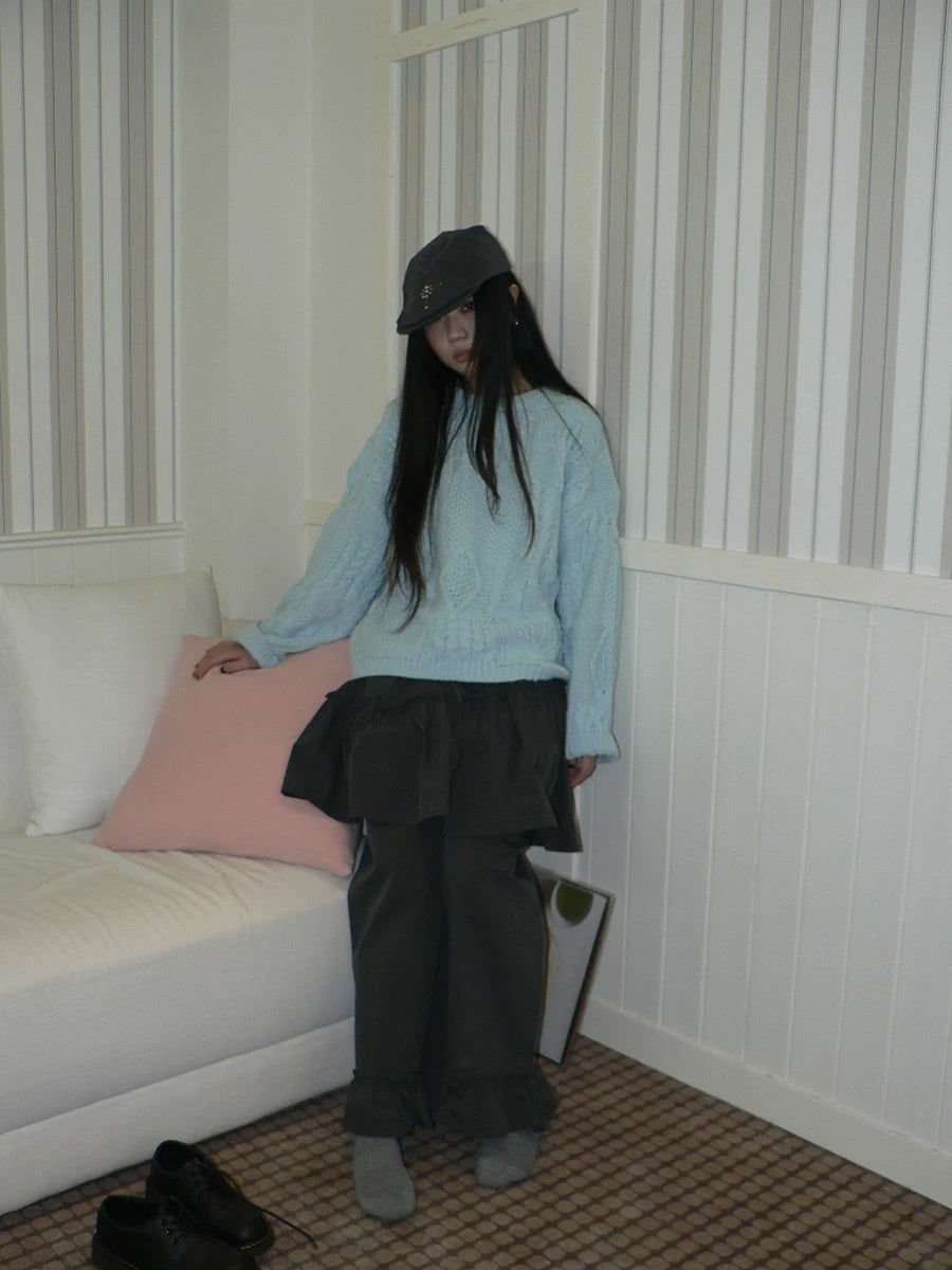 ang project Cozy Chunky Knit Retro Loose Fit Pullover Women Crewneck Cropped Sweater
