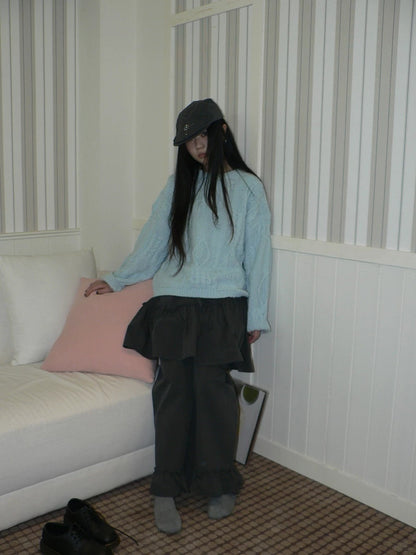 ang project Cozy Chunky Knit Retro Loose Fit Pullover Women Crewneck Cropped Sweater