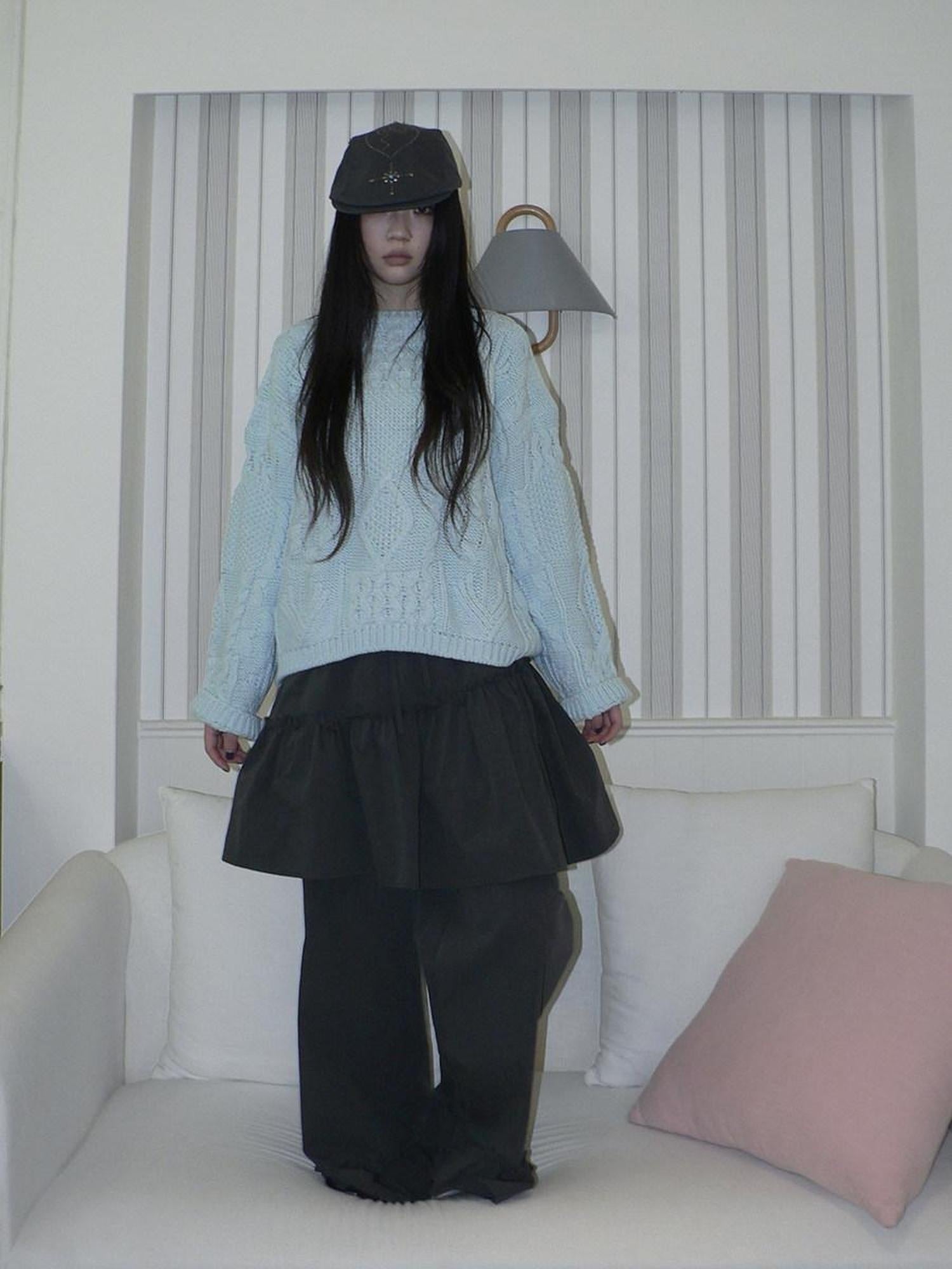 ang project Cozy Chunky Knit Retro Loose Fit Pullover Women Crewneck Cropped Sweater
