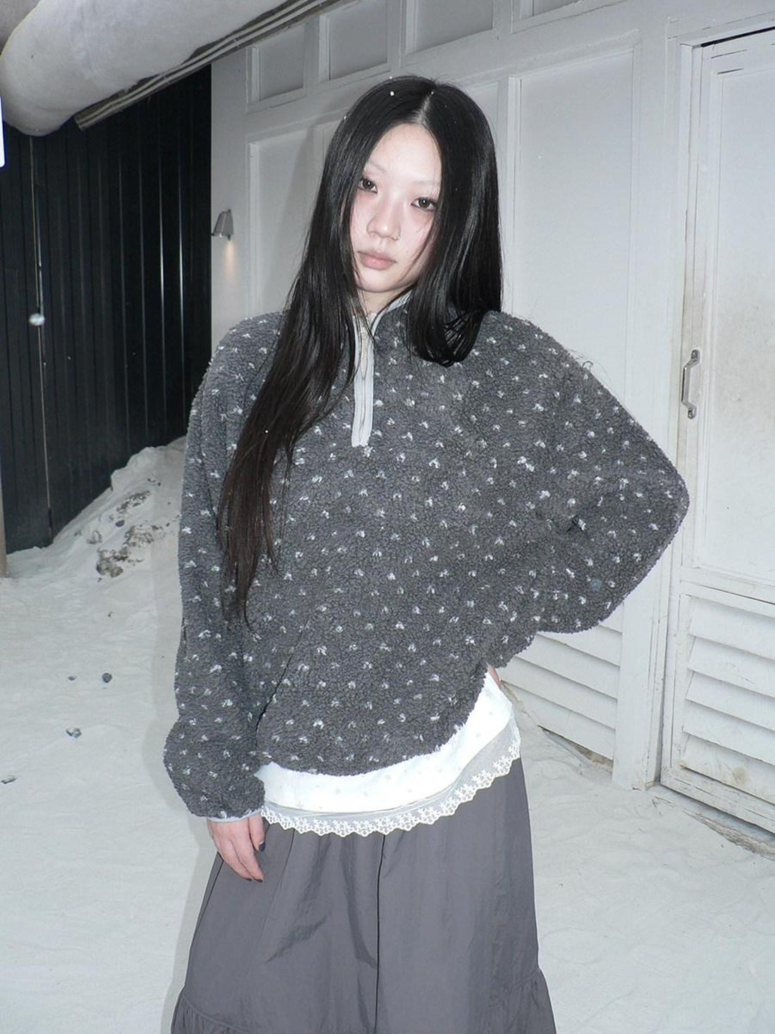 ang project Cozy Floral Zip Stand Collar Oversized Commuter Polyester Long Sleeve Hoodies
