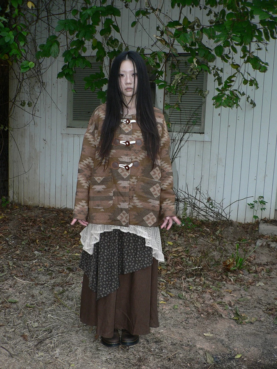 ang project Cozy Oversized Vintage Commuter Round Neck Brown Single Button Puffer Jacket
