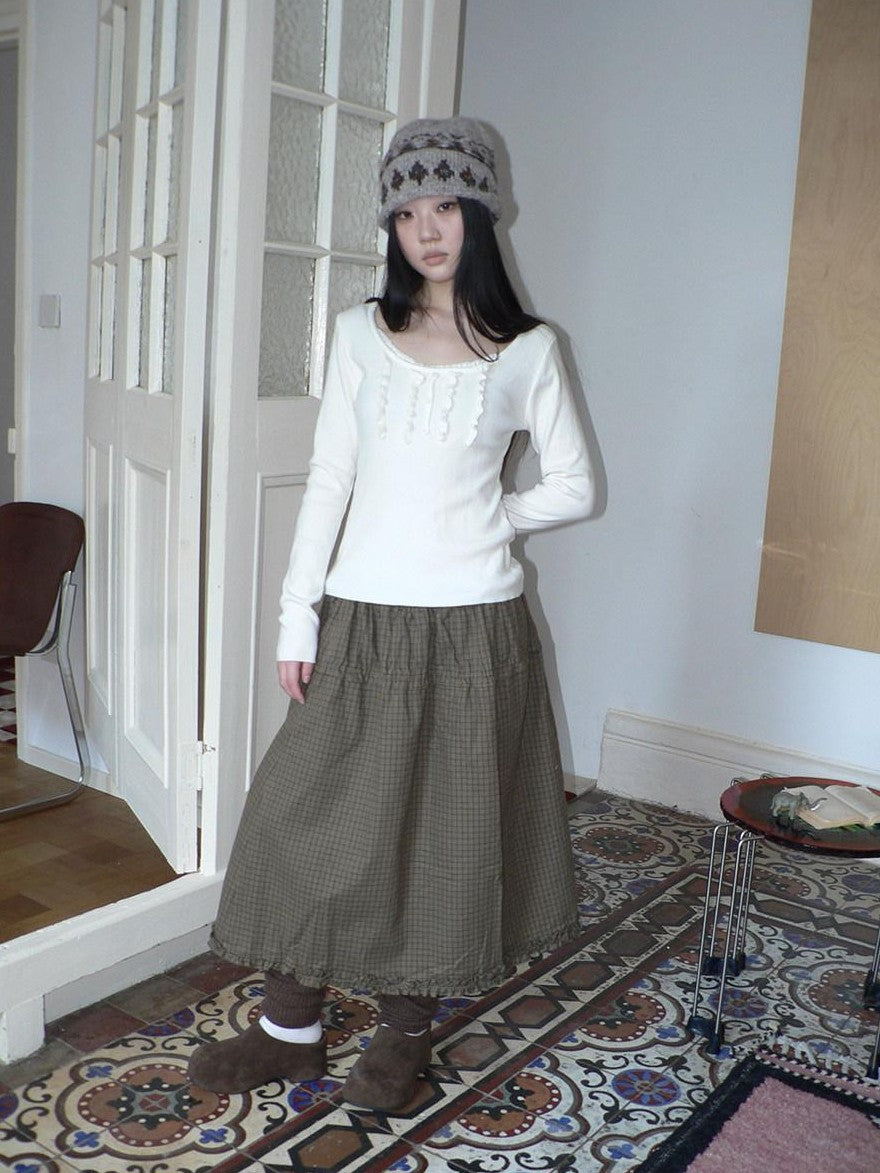 ang project Cream Light Heather Gray Lettuce Edge U Neck Button Slim Fit Women&