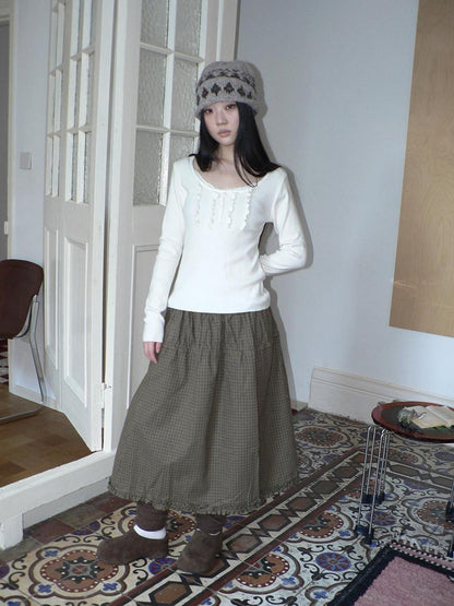 ang project Cream Light Heather Gray Lettuce Edge U Neck Button Slim Fit Women&