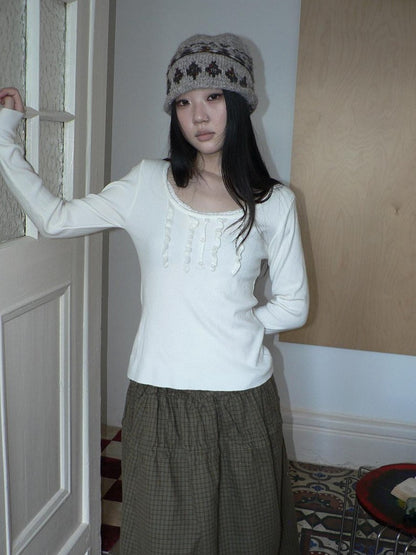 ang project Cream Light Heather Gray Lettuce Edge U Neck Button Slim Fit Women&