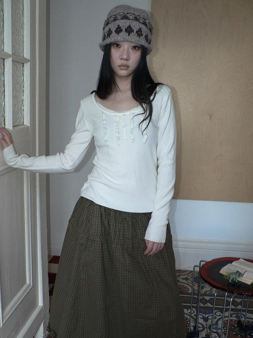 ang project Cream Light Heather Gray Lettuce Edge U Neck Button Slim Fit Women&