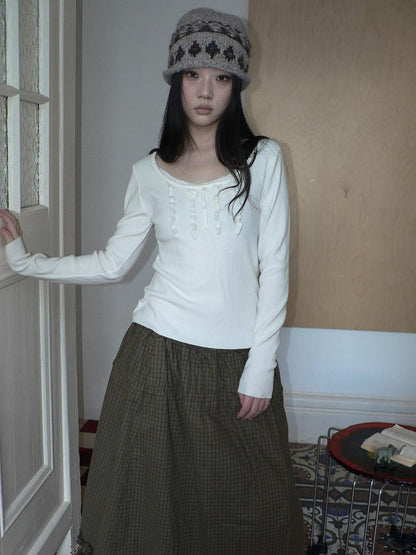 ang project Cream Light Heather Gray Lettuce Edge U Neck Button Slim Fit Women&